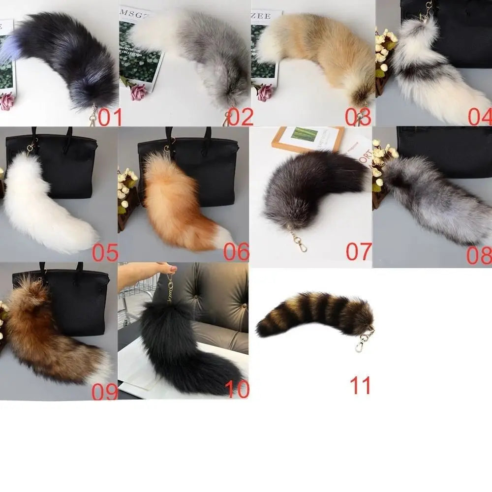 Pompoms Animal Tail Keychain Bags Charm Keys Holder Plush Black Brown Zpaxo