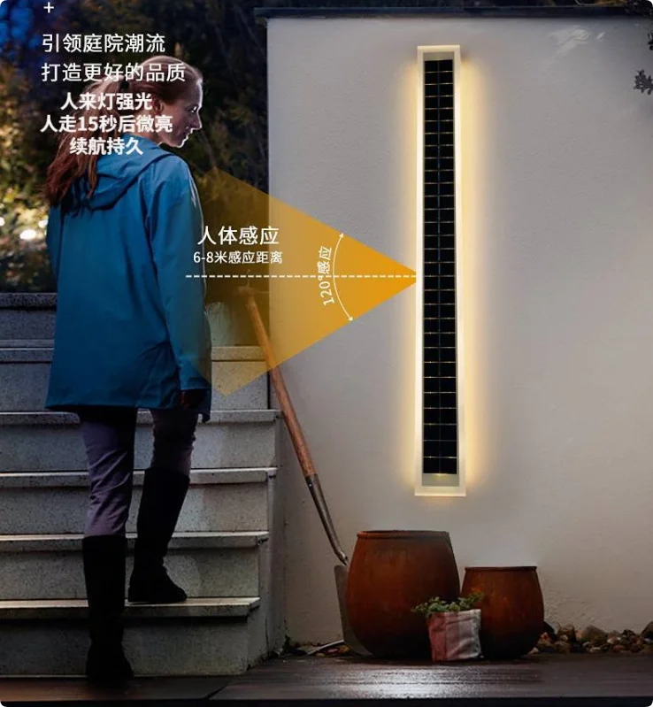 Solar Wall Lights Outside Door 20W Waterproof Acrylic Lampshade Zpaxo 100CM-PIR-Warm