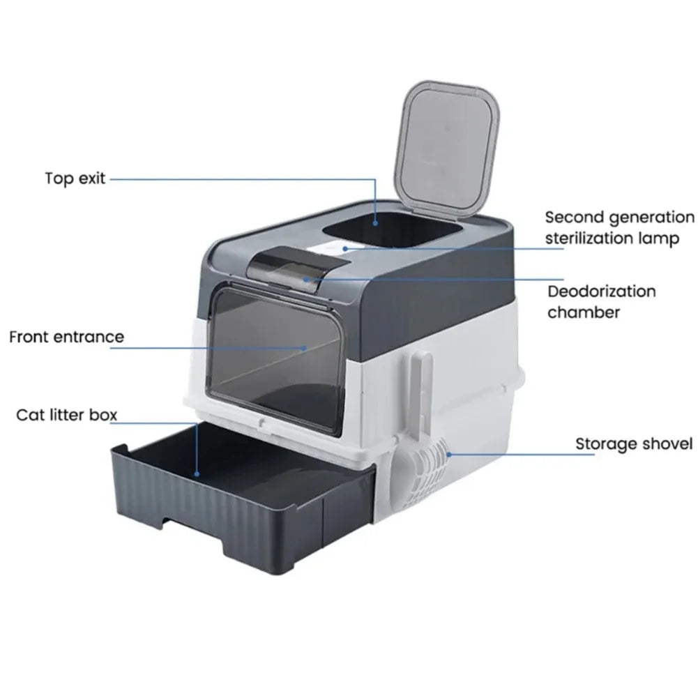 Fully Enclosed Cat Litter Box UV Sterilizatio Cat Toilet Oversize Rechargeable Sterilizing Deodorant Litter Box Pet Bedpans Zpaxo