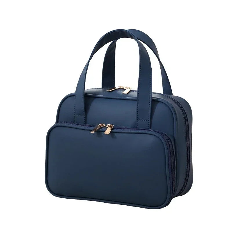 New Handheld Four Sided Toilet Bag, Travel Cosmetics Storage Bag, Waterproof Makeup Organizer Bag, Large Capacity Pouch Lady Box Zpaxo Blue