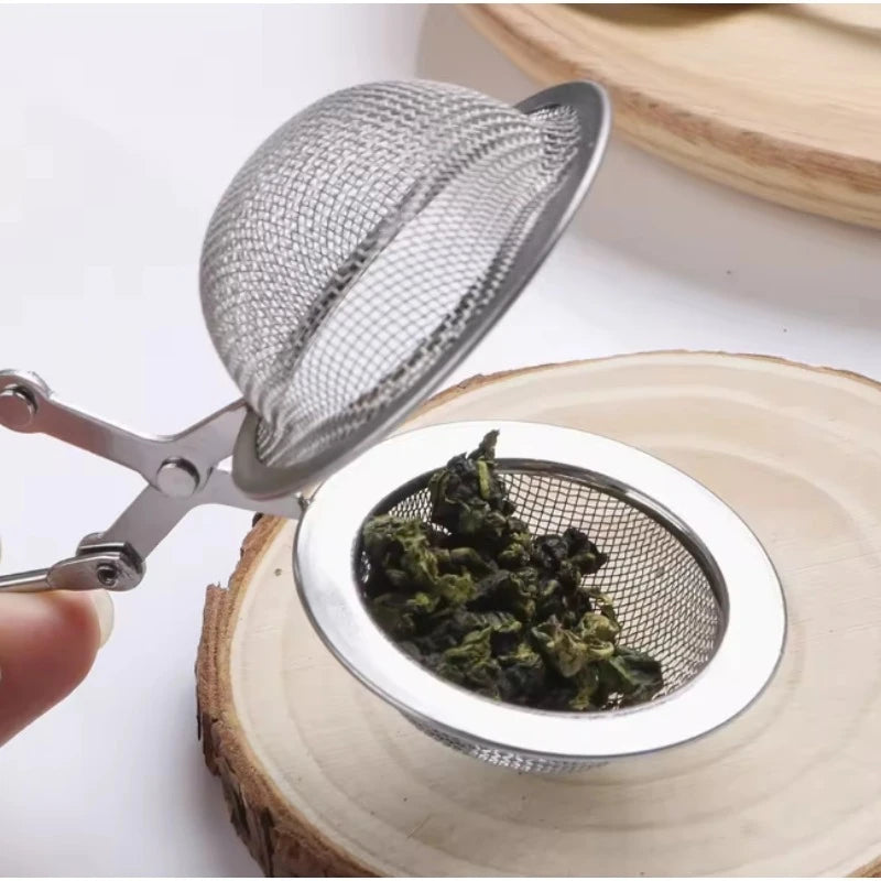 Stainless Steel Tea Infuser Ball Silver Handle Mesh Strainer Press