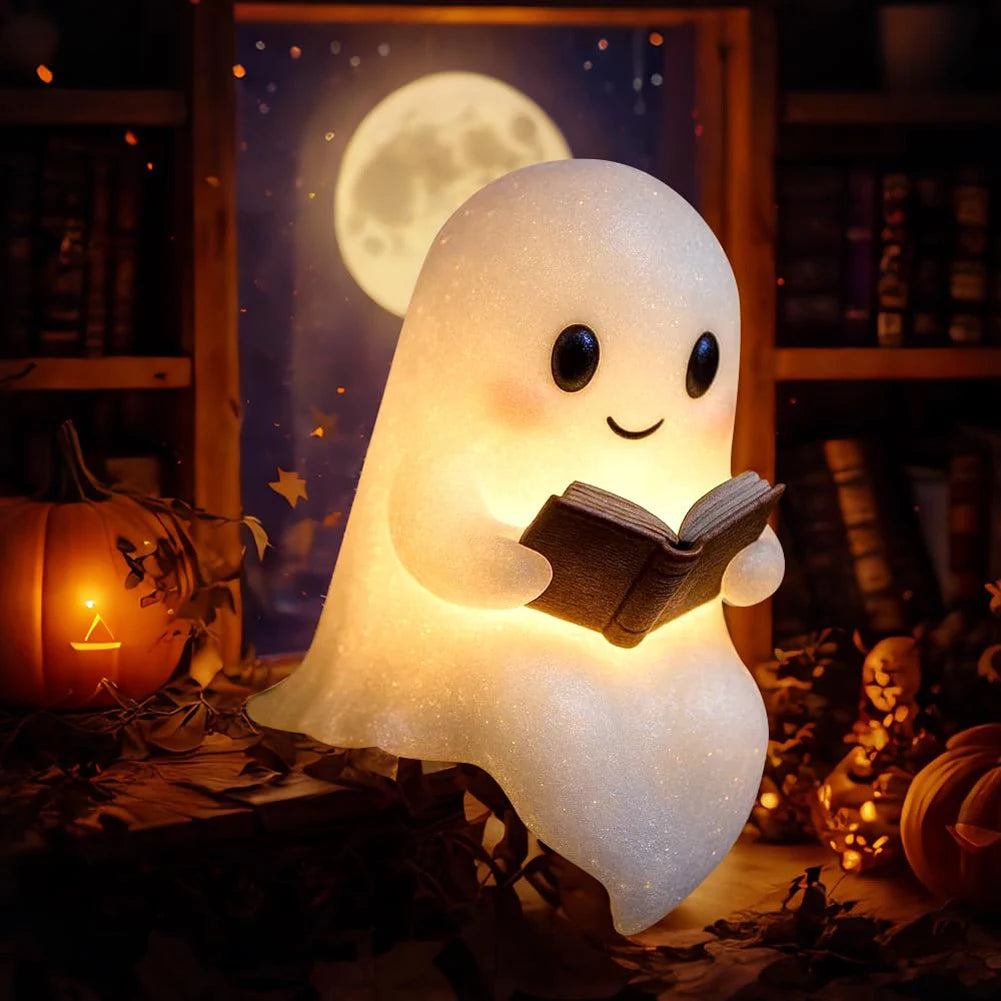 1 LED Cute Ghost Reading Book Lamp Halloween Night Light Decor