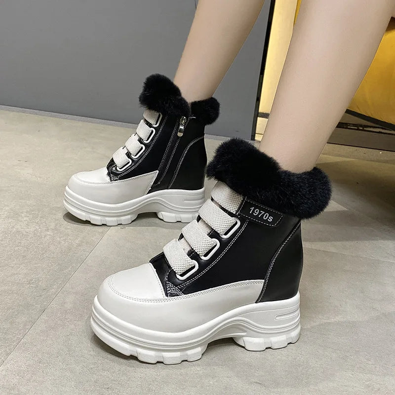 Women's Fur Snow Boots Winter Thick Bottom Short Heels Round Toe Warm Zpaxo