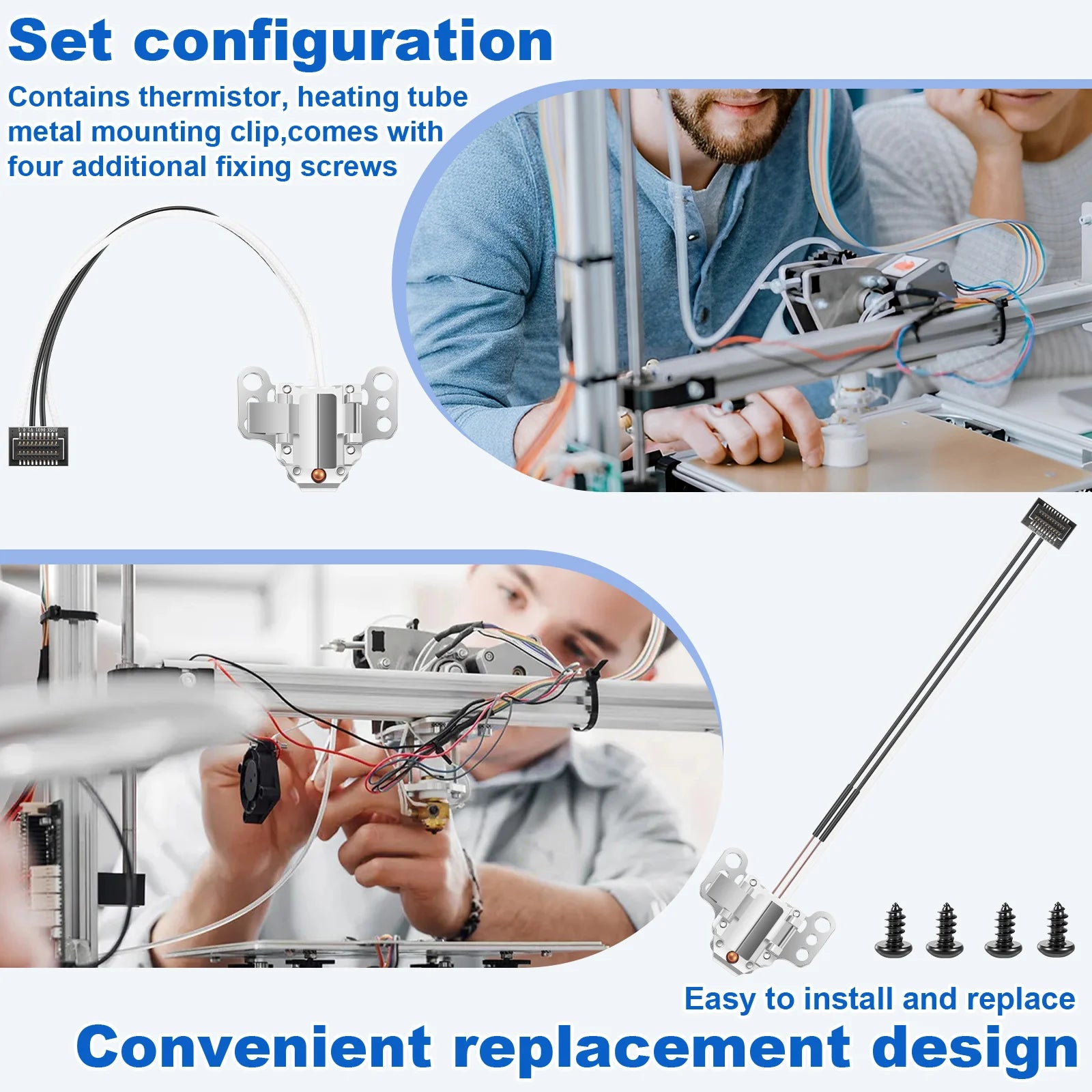 3D Printer Hotend Kit for AD5X Heating Assembly Snap Fit Quick Change 380 Celsius Heat Resistant Replacement Parts with Screws Zpaxo