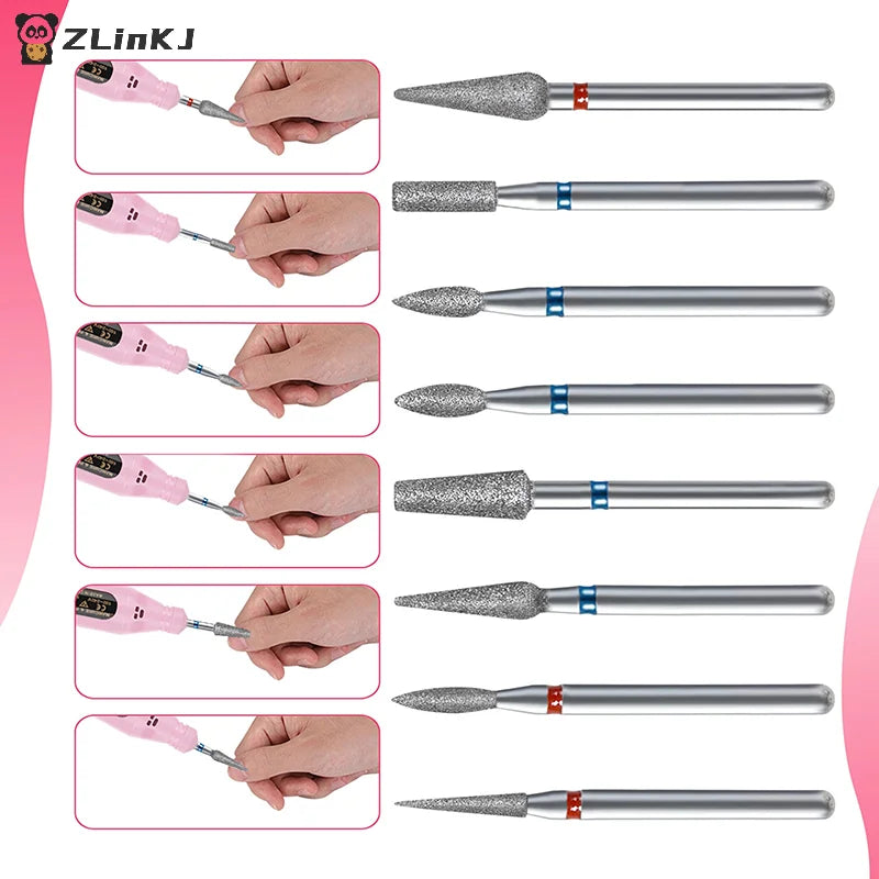 ▶10Pcs Diamond Milling Cutter For Manicure Electric Nail Drill Bits Accessory Pedicure Machine Nail File Gel Remover Tool Zpaxo