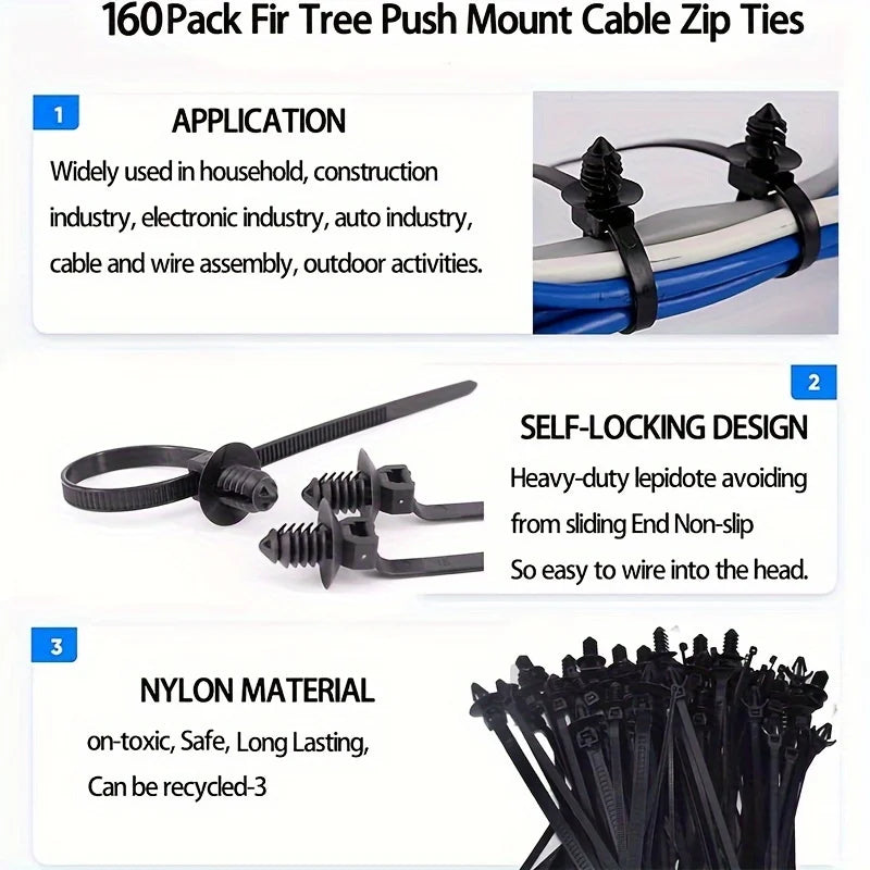Universal Nylon Push Mount Cable Zip Tie Self Locking Strap 5 Most