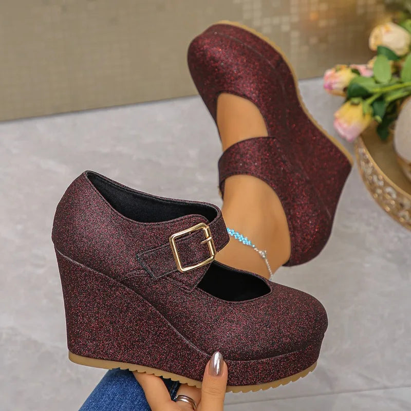 Heels Women's Fashion Wedges Buckle Strap Single Shoes 2026 Spring Zpaxo
