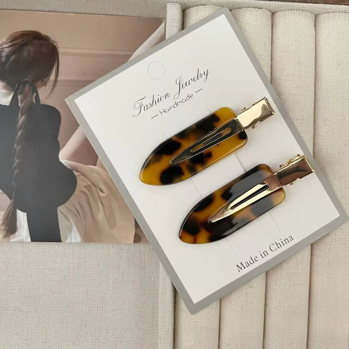 Simple Sakura Pink Seamless Hair Clip Women Acetate Sheet No Bend Zpaxo Deep leopard print