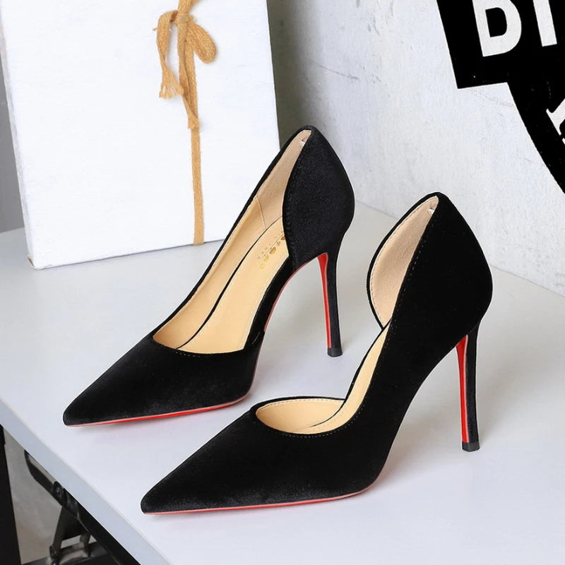 Womens Burgundy Velvet Pointed Toe Stiletto Heel Pumps Cut Out Heels Zpaxo 9269 Black 38(insole 23.6cm) China Mainland