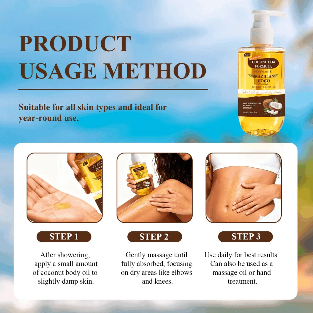 Brazilian Organic Coconut & Vanilla Firming Body Oil 192ml Firming Body Oil Zpaxo