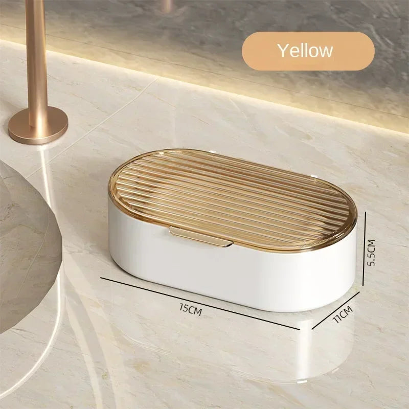 Double Layer Soap Dish with Lid & Drain | Bathroom Soap Box Soap Dish Zpaxo transparent yellow