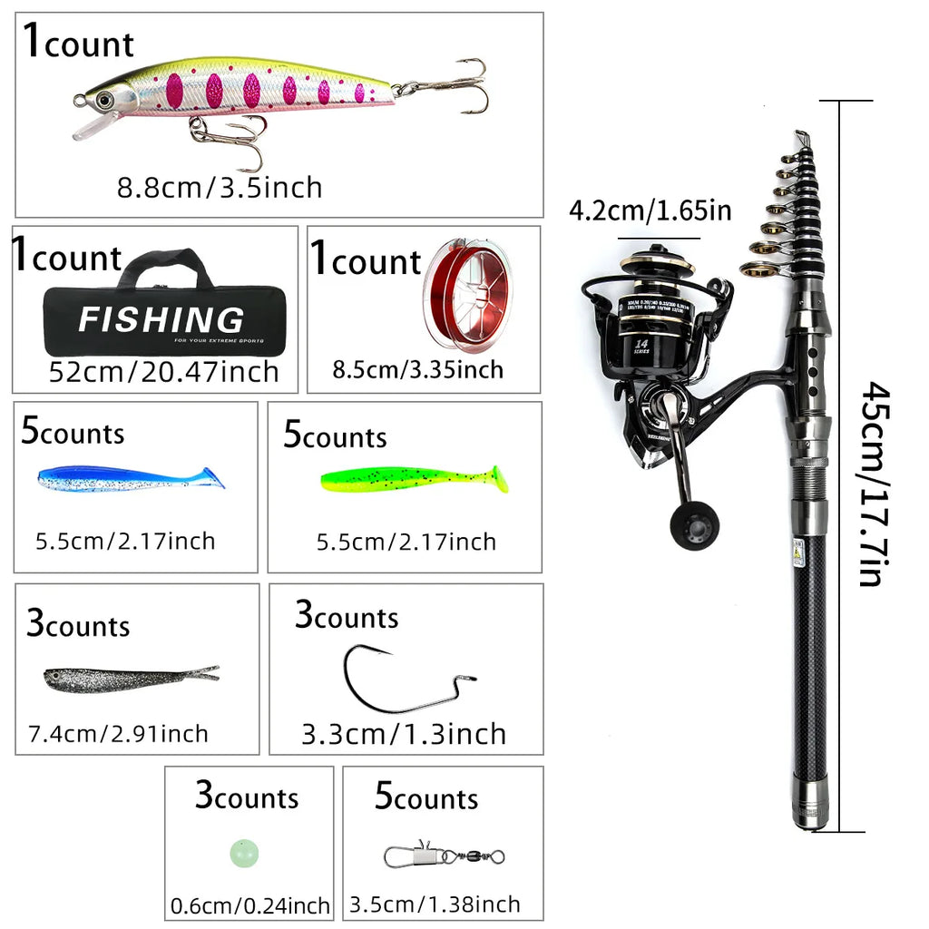 Telescopic Lure Fishing Rod Set – Baitcasting Sea & Lake Rod