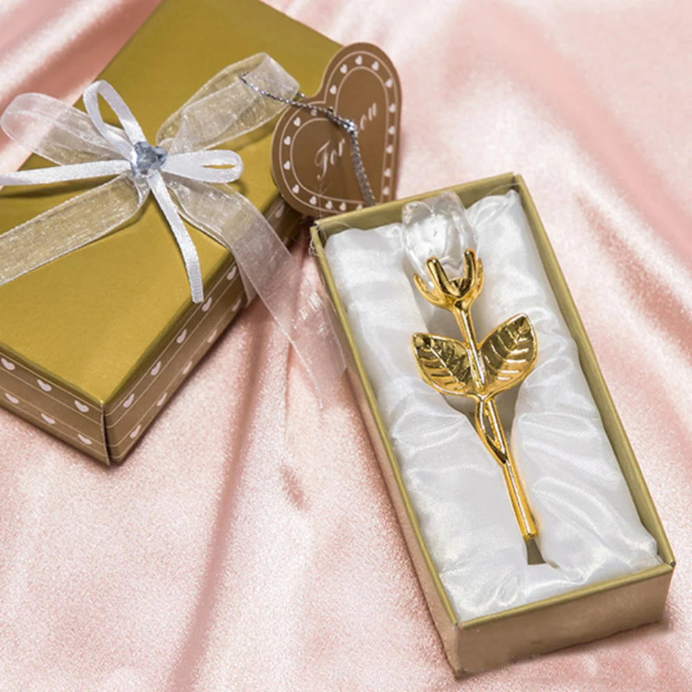 Valentines Day Gift Crystal Glass Rose Artificial Flower Silver Gold Rod Rose Flower For Girlfriend Wedding Gifts For Guest Zpaxo Gold White