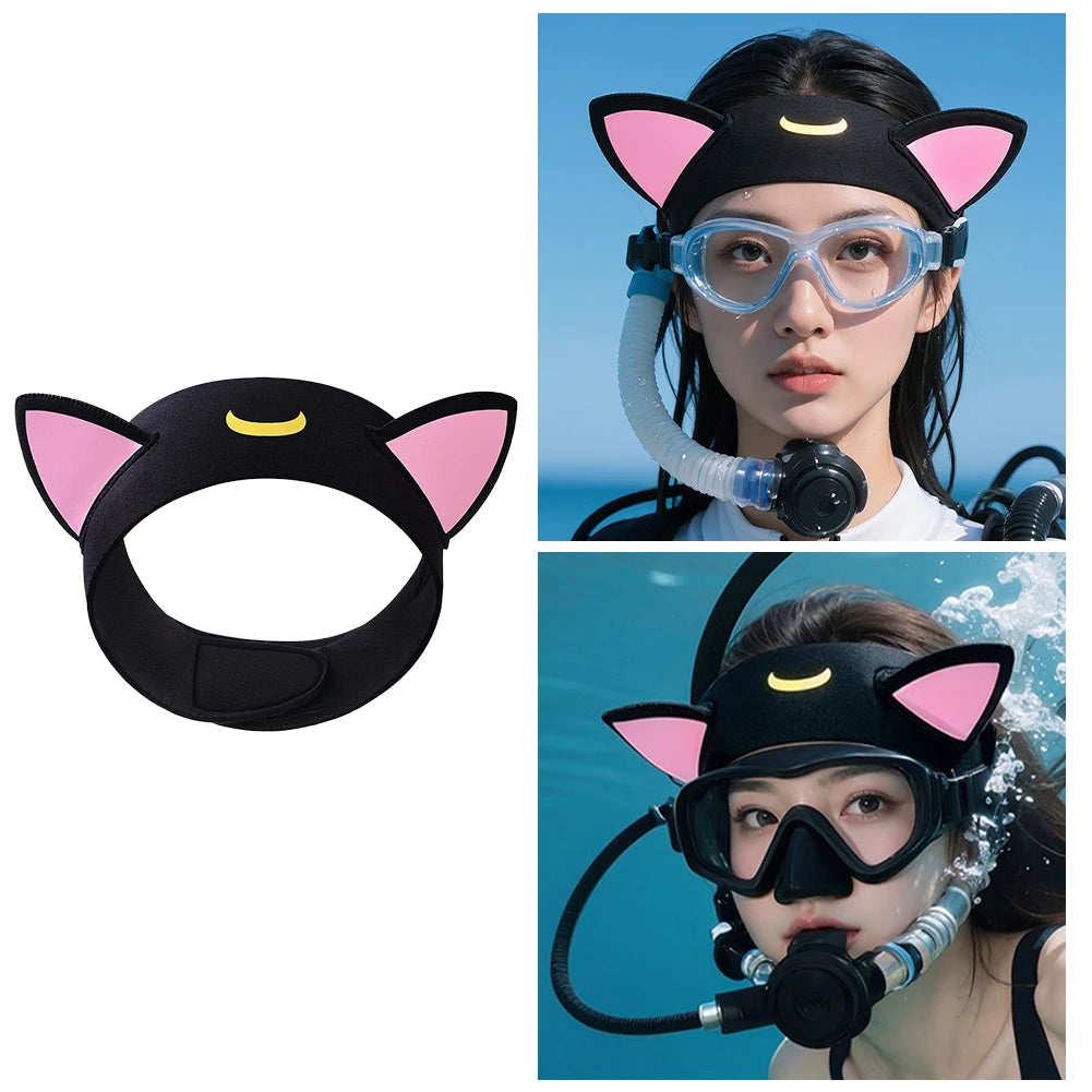 Cat Ears 3mm Neoprene Diving Headband Adjustable Dive Hairband Hair Protection Band Wetsuit Hood for Snorkeling Surfing Zpaxo