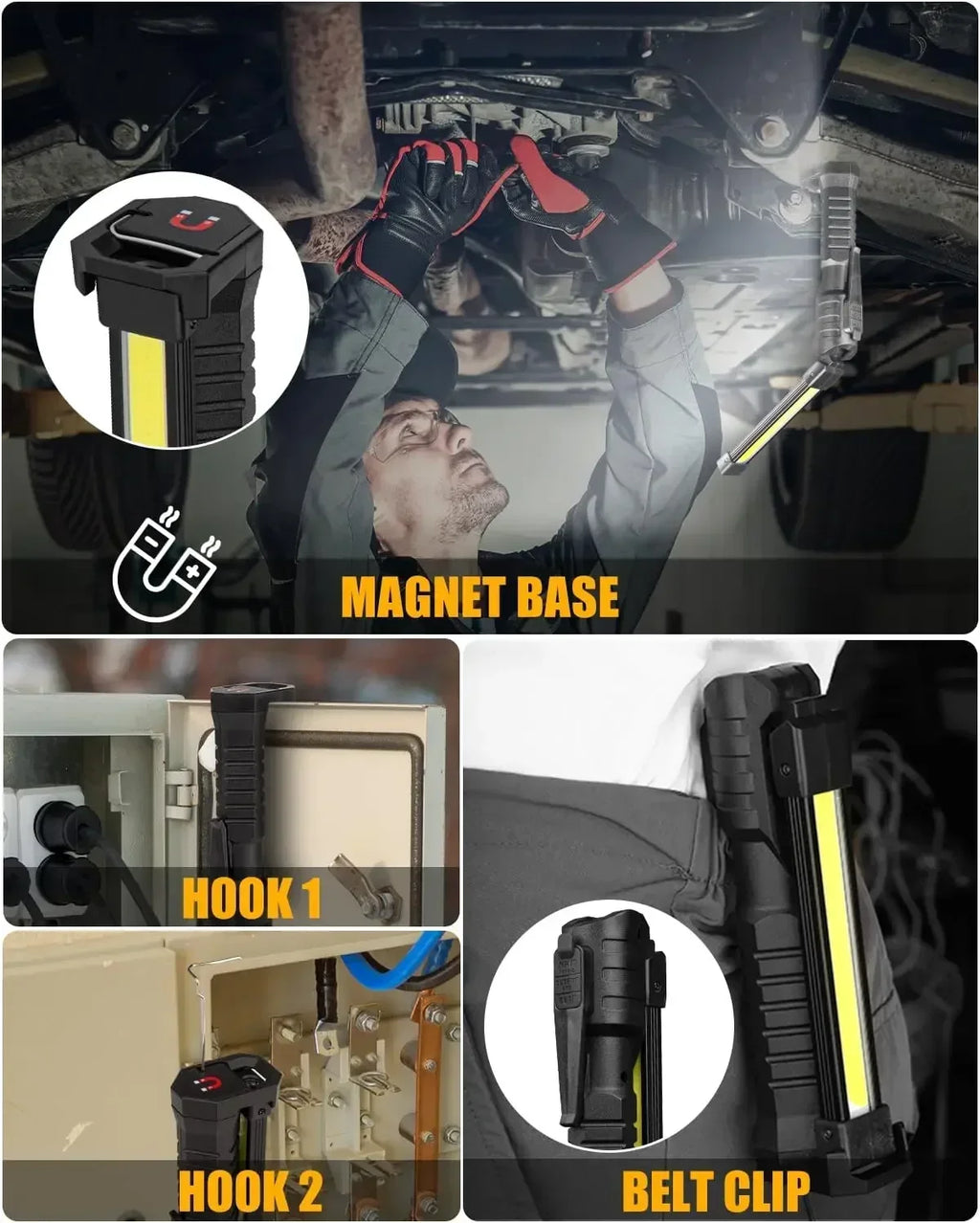 COB LED Work Light Rechargeable Magnetic Hook Camping Lantern