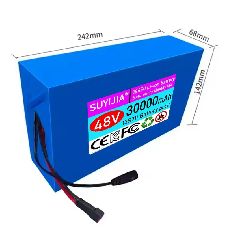 New 48V 30Ah 13S7P Lithium-ion Battery Pack 48V 30000mAh Built-in 60A BMS for 500-1500W Electric Motor Battery +54.6V 2A Charger Zpaxo