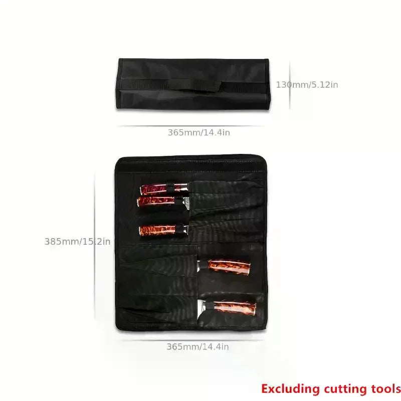 Black Chef Knife Roll Bag 5 Pockets Carry Case Portable Oxford Zpaxo