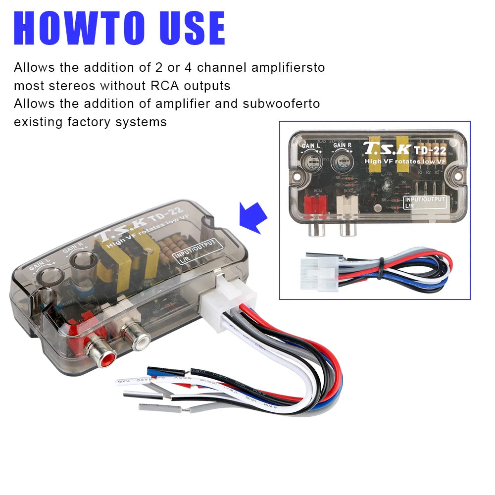 12V Converter Adapter Adjustable Frequency Line Car Subwoofer Stero Radio Converters Auto Car Audio Converter RCA Stereo Zpaxo