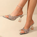 Women Sandals 2025 Pointed Toe Heels Slippers Fashion Crystal Heel Zpaxo Gold 35