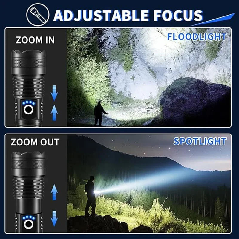 USB Rechargeable LED Flashlight – Zoomable XHP50 Tactical Torch