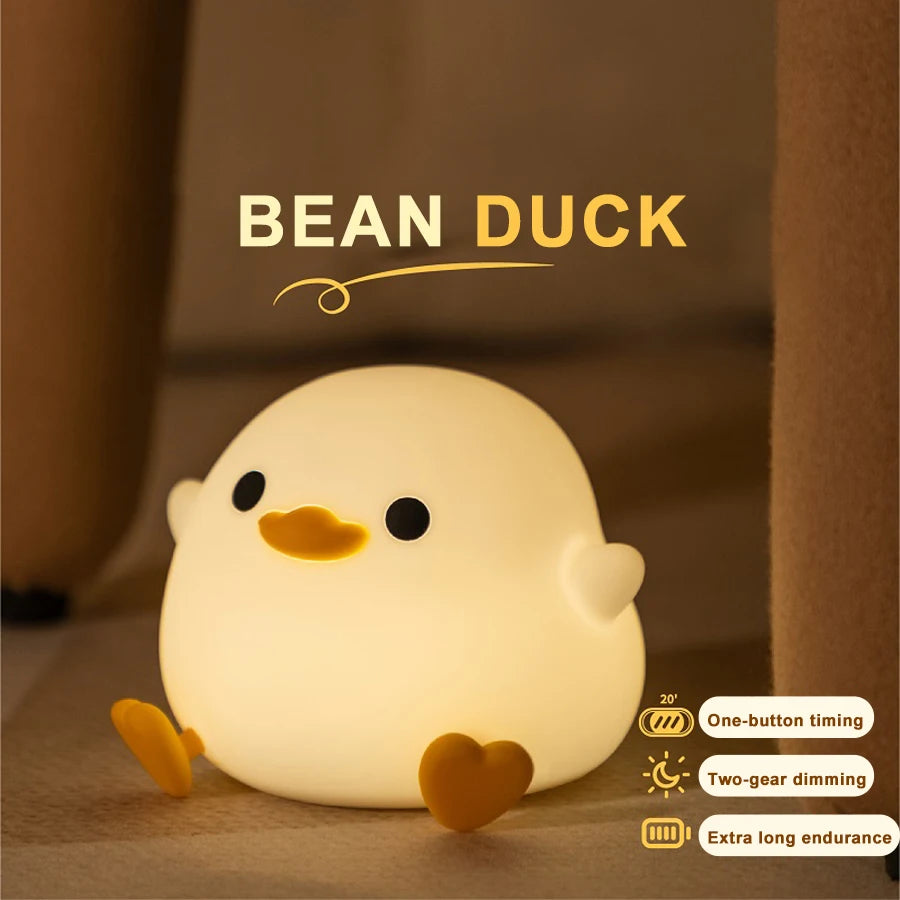 LED Night Light Cute Duck Cartoon Animals Silicone Lamp for Children Kid Touch Sensor Timing USB Rechargeable for Birthday Gifts Zpaxo