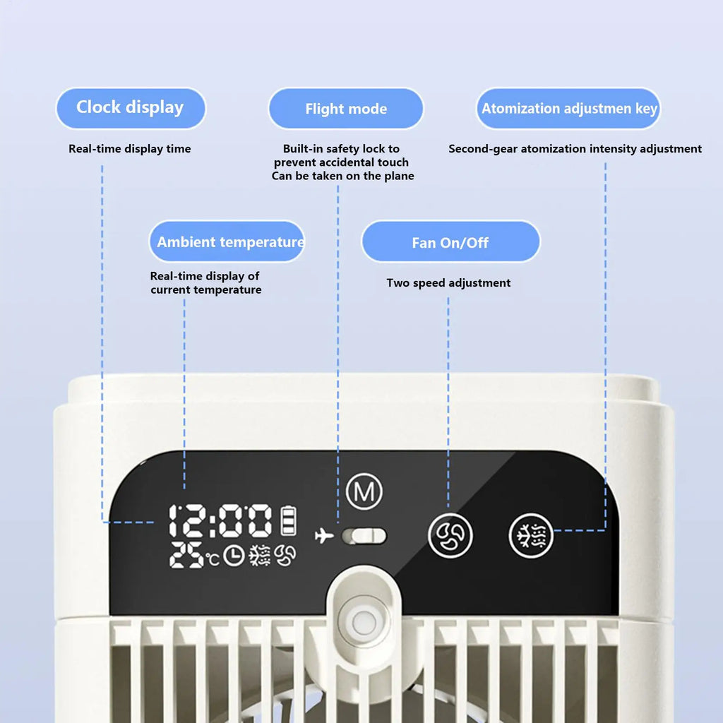 Desk Fan Personal Cooling Time Display Water Tank Air Blowing Mist