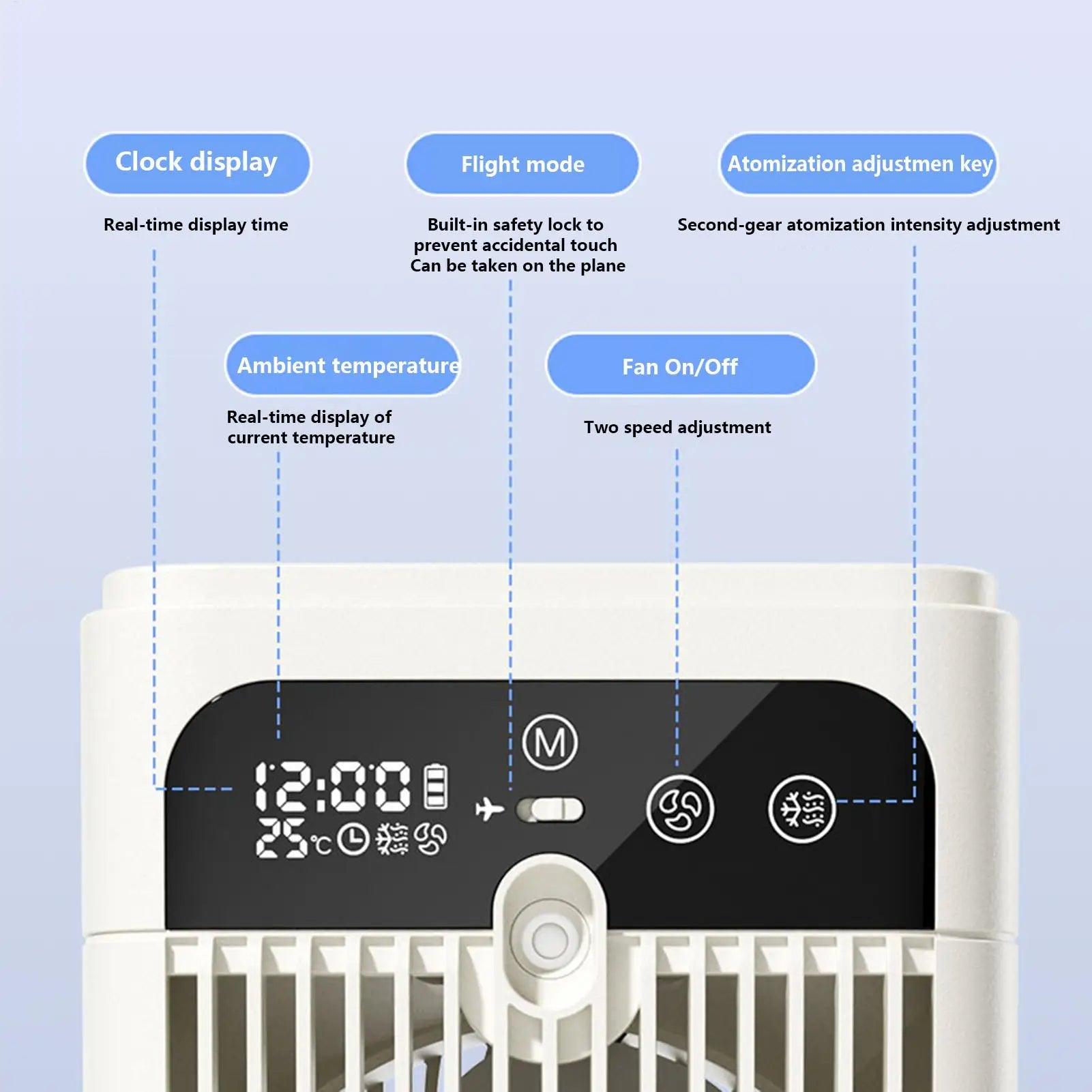 Desk Fan Personal Cooling Time Display Water Tank Air Blowing Mist