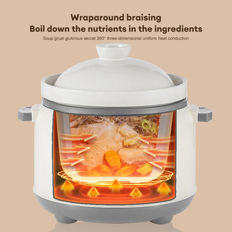 3.8L Multifunctional Electric stew pot Slow Cooker Ceramic Inner Pot Multi-Cooker for Soup Porridge Casserole Household Kitchen Zpaxo