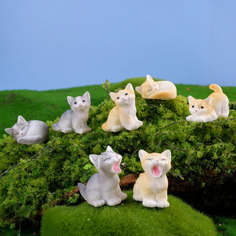 Resin Cats Ornament Kitten Figurine Animal Miniature Fairy Garden Doll House Decoration DIY Micro Landscape Home Decor Zpaxo
