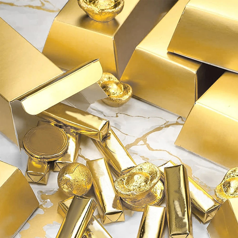 6Pcs Gold Bars Fake Bar Gift Box Party Favor Chocolate Gold Coins Foil Treasure Brick Paper Boxes for Christmas Wedding Zpaxo