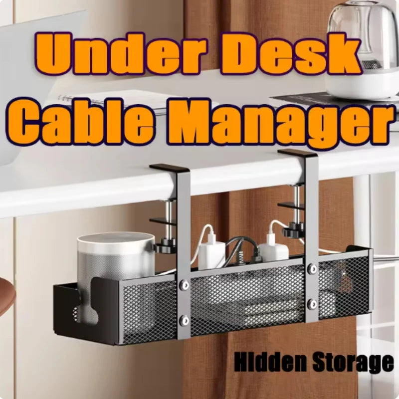 No-Drill Under-Desk Cable Management Tray | Metal Wire Organizer Cable Management Tray Zpaxo