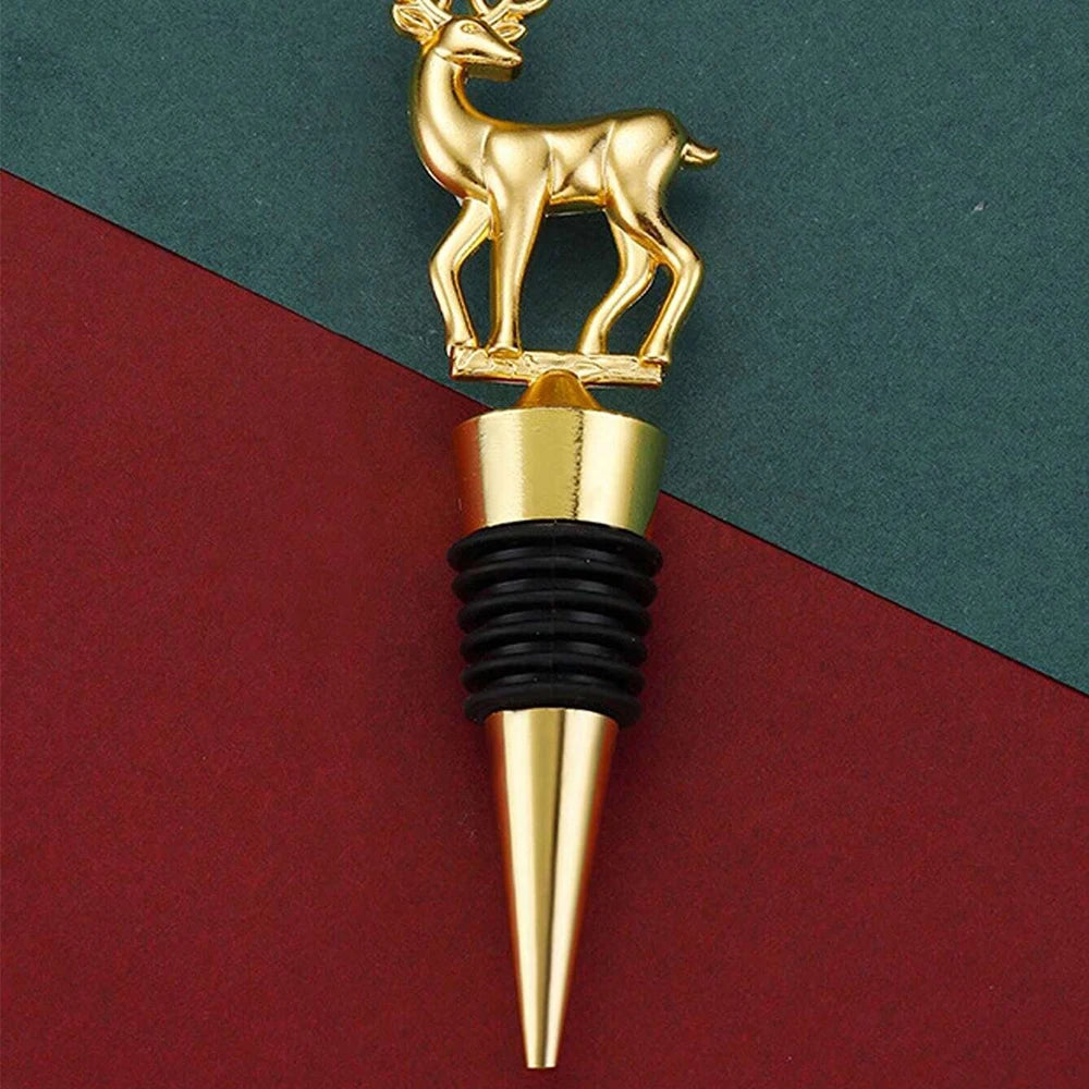Christmas Deer Wine Bottle Stopper Golden Reindeer Wine Stopper for Party Wedding Xmas Wine Gift Bar Accessories Zpaxo