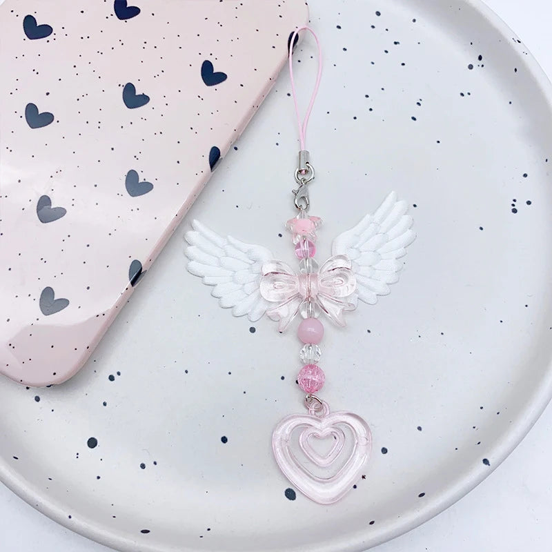 Sweet Wings Bow Heart Mobile Strap Phone Pendant Chain Girls Women