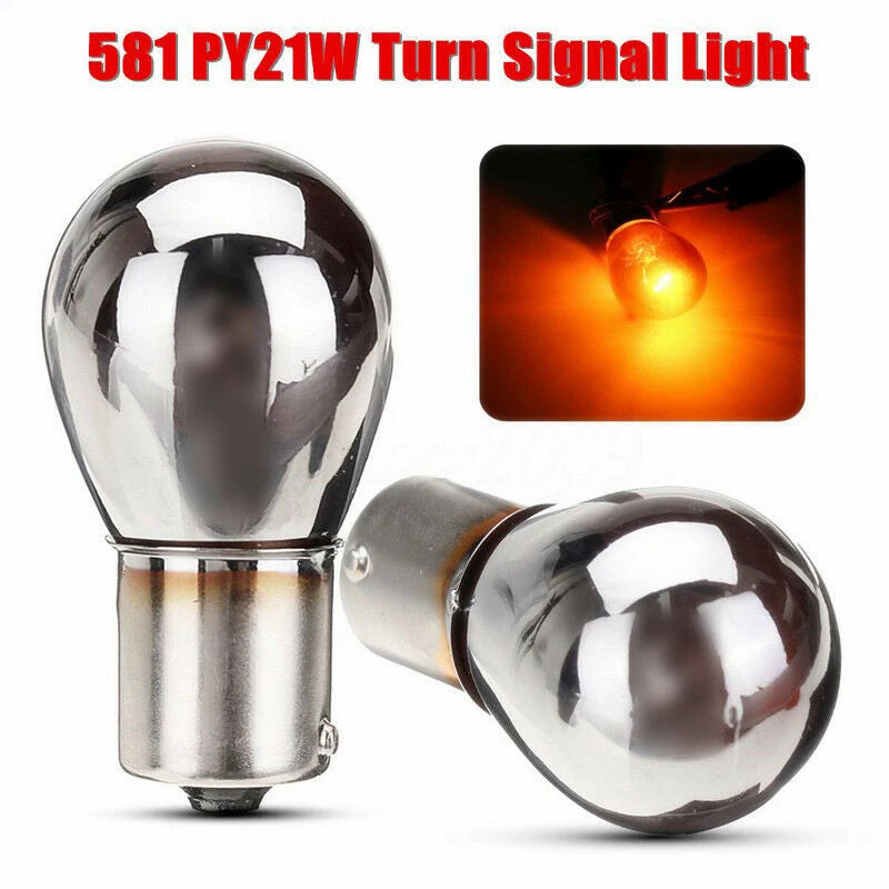 Car Indicator Light Turn Signal Chrome Plated Amber Bulbs 581 BAU15S