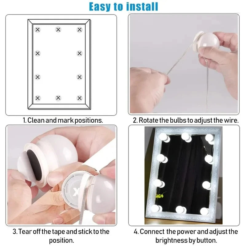 Dimmable LED Vanity Mirror Bulbs – 10-Pack USB 12V Hollywood Style