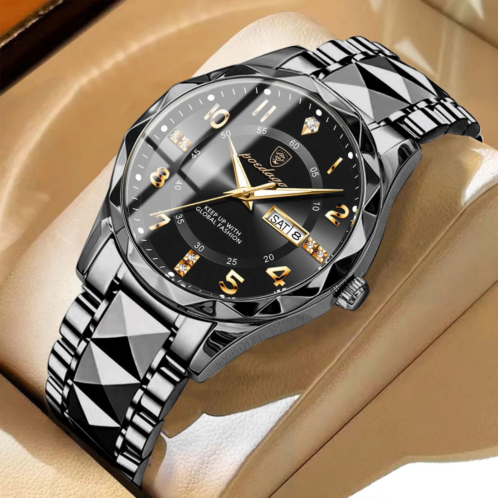 POEDAGAR Top Business Men Quartz Watch Waterproof Date Week Luminous Wristwatch Stainless Steel Fashion Men's Watches Man Clock Zpaxo 858 Black Black