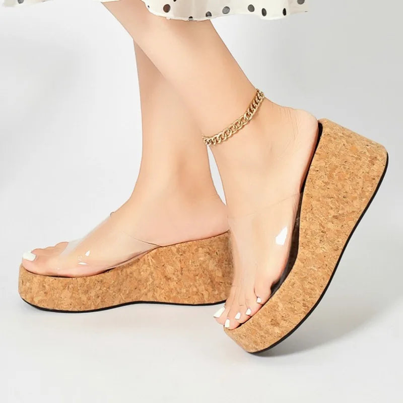 Women's Round Open Toe Comfortable Wedge Heel Slippers Summer 2026 Zpaxo