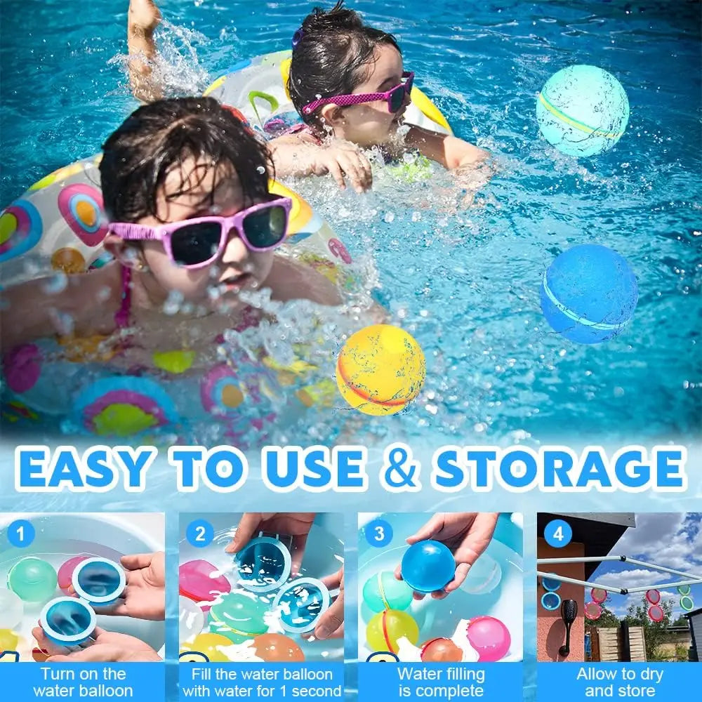 1- Reusable Water Balls Self-seal Fast Inflating Silicone Summer Pool