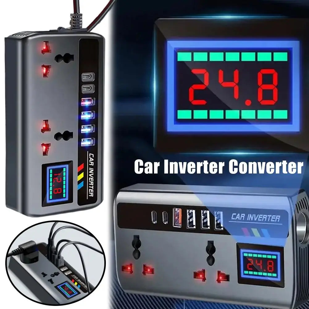Portable Automotive Charger Inverter 12V/24V To 220V Car Inverter Converter Fast Charging Ports 3 USB Ports Vehicle Accessories Zpaxo