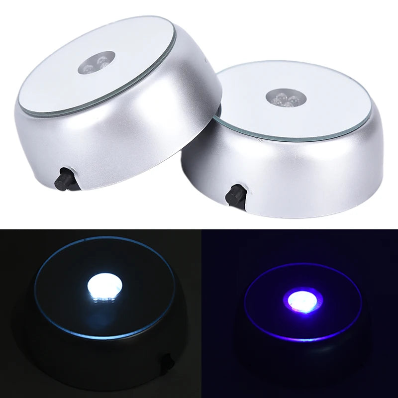 4 LEDs Luminous Base Light Crystal Glass Display Colorful Round Stand