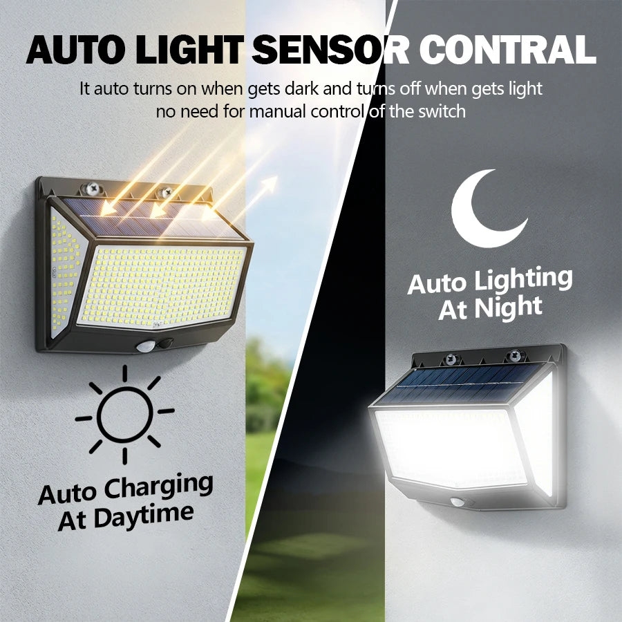 100 468 LED Porch Light Outdoor Waterproof Lamp 3 Mode PIR Solar Wall Zpaxo