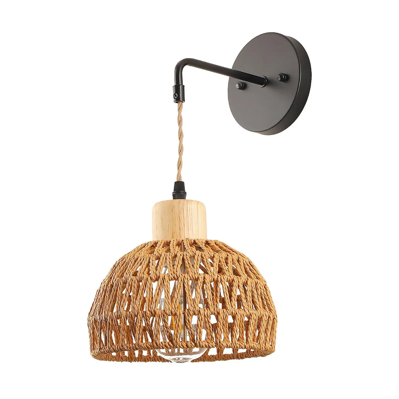 Rattan Wall Sconce Boho Indoor Handmade Shade Hand Woven Wall Light Wall Mountedlamp for Kitchen Bedroom Reading Entry Bathroom Zpaxo