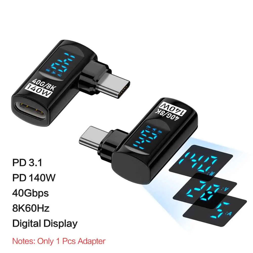 90° USB-C Adapter – 40Gbps, PD 140W, 8K 60Hz, Thunderbolt 4 USB-C Adapter Zpaxo 90D Black