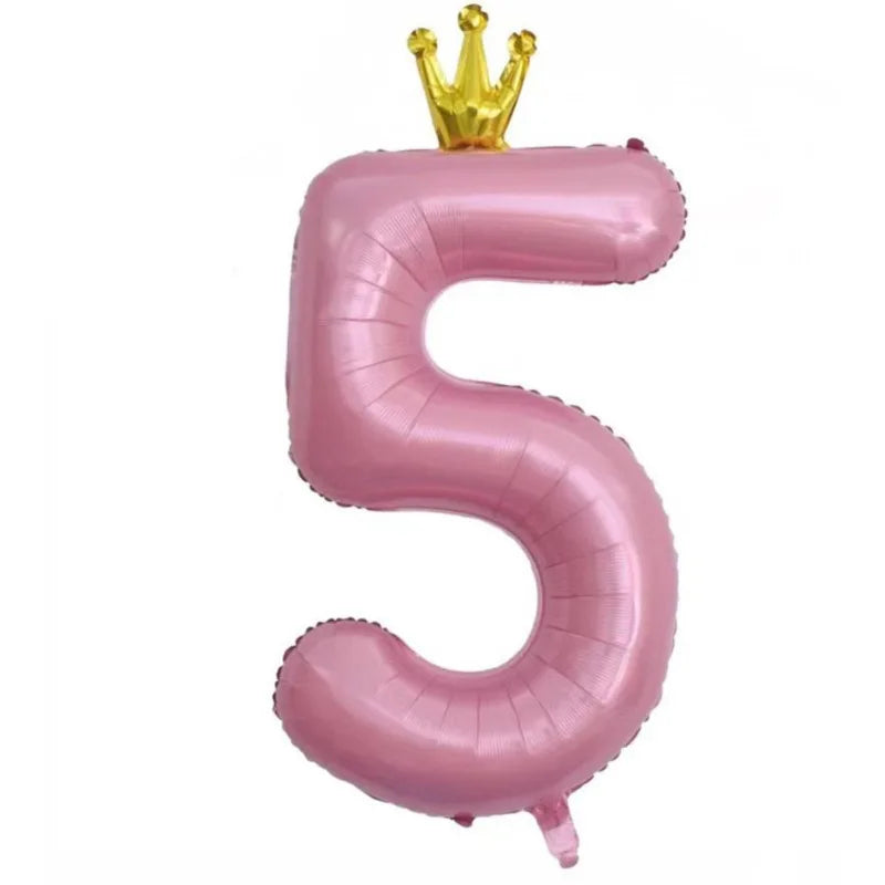 Pastel Baby Blue Pink Foil Number Balloon Crown 1 2 3 4 5 6 7 8 9 Zpaxo pink5 40inch