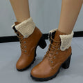Women Ankle Boots Outdoor Fashion Anti-slip Boots Autumn Winter High Quality Boots 2025 New Lace-up High Heels Shoes for Women Zpaxo Brown 40