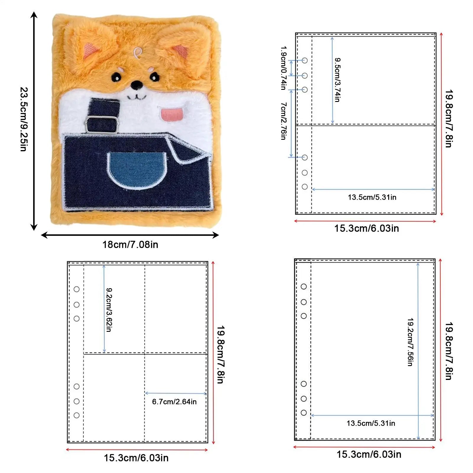 Sticker Storage Organizer A5 Plush Dog Diary 30 Sheets Animal Holder