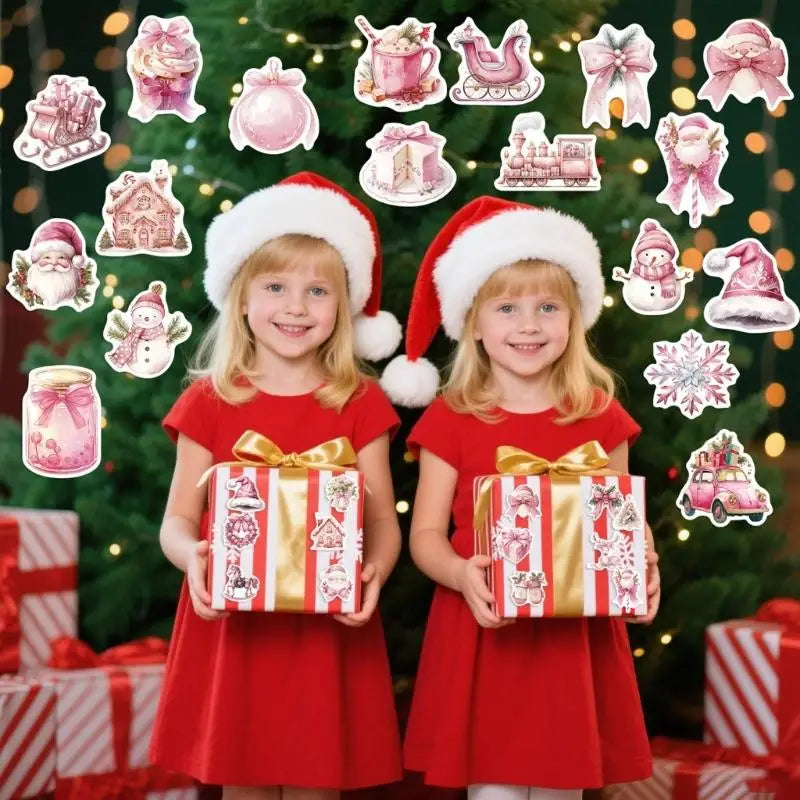 652F Pink Santa Doodles Decals 50Pieces PVC Material Scratch Zpaxo