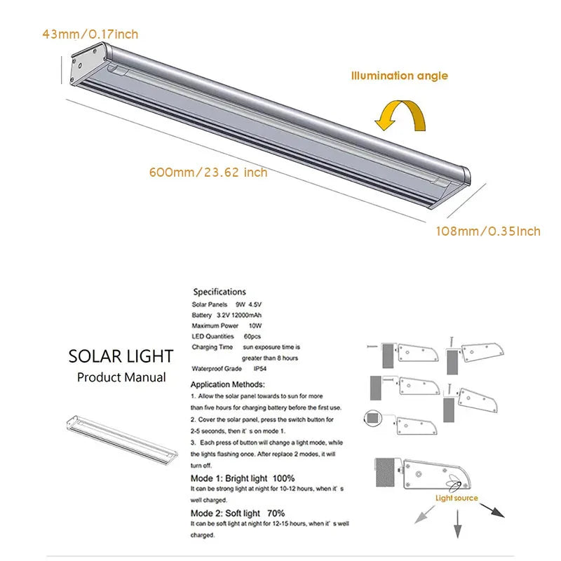 Billboard Solar Light Outdoor Lighting Work 12h Automatic Sensing Zpaxo Silver-60Cm White-6000-6500K China Mainland