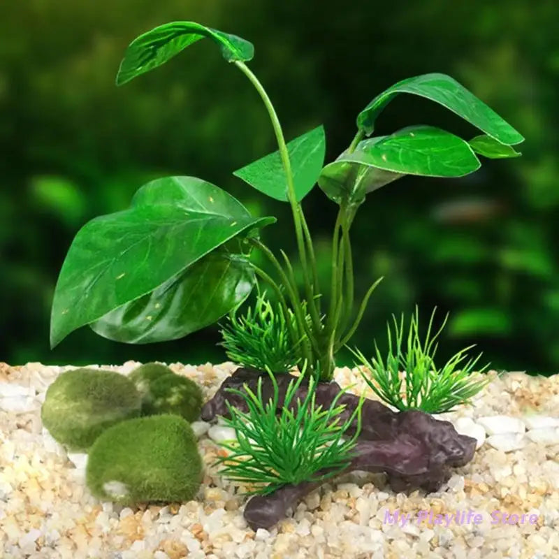 Aquarium Artificial Decor Simulation Driftwood Twigs with Plastic Plant Fish Tank Decorations Aquatic Underwater Leaves Hide Zpaxo