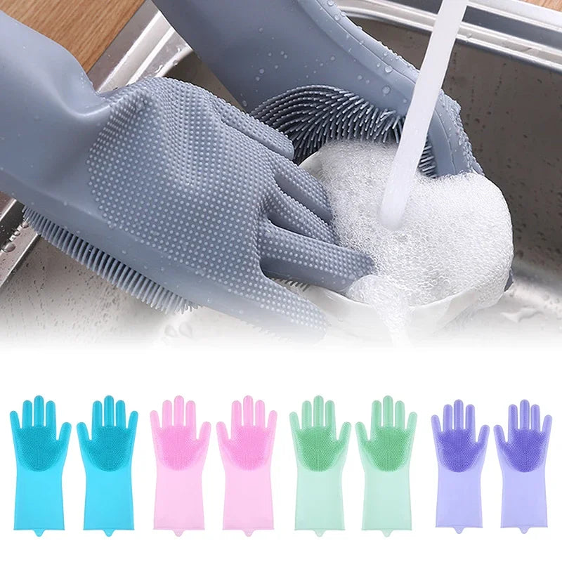 1Pair Silicone Dishwashing Gloves Bathing Gloves Dishwashing Cleaning Gloves Suitable For Household Sponge Brush Cleaning Tools Zpaxo
